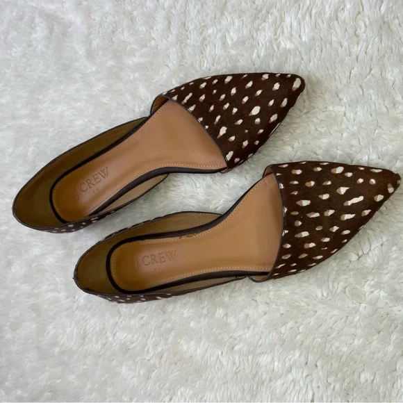 J Crew d’orsay pointed toe leopard cheetah fawn leather calf fur flats - Picture 2 of 6